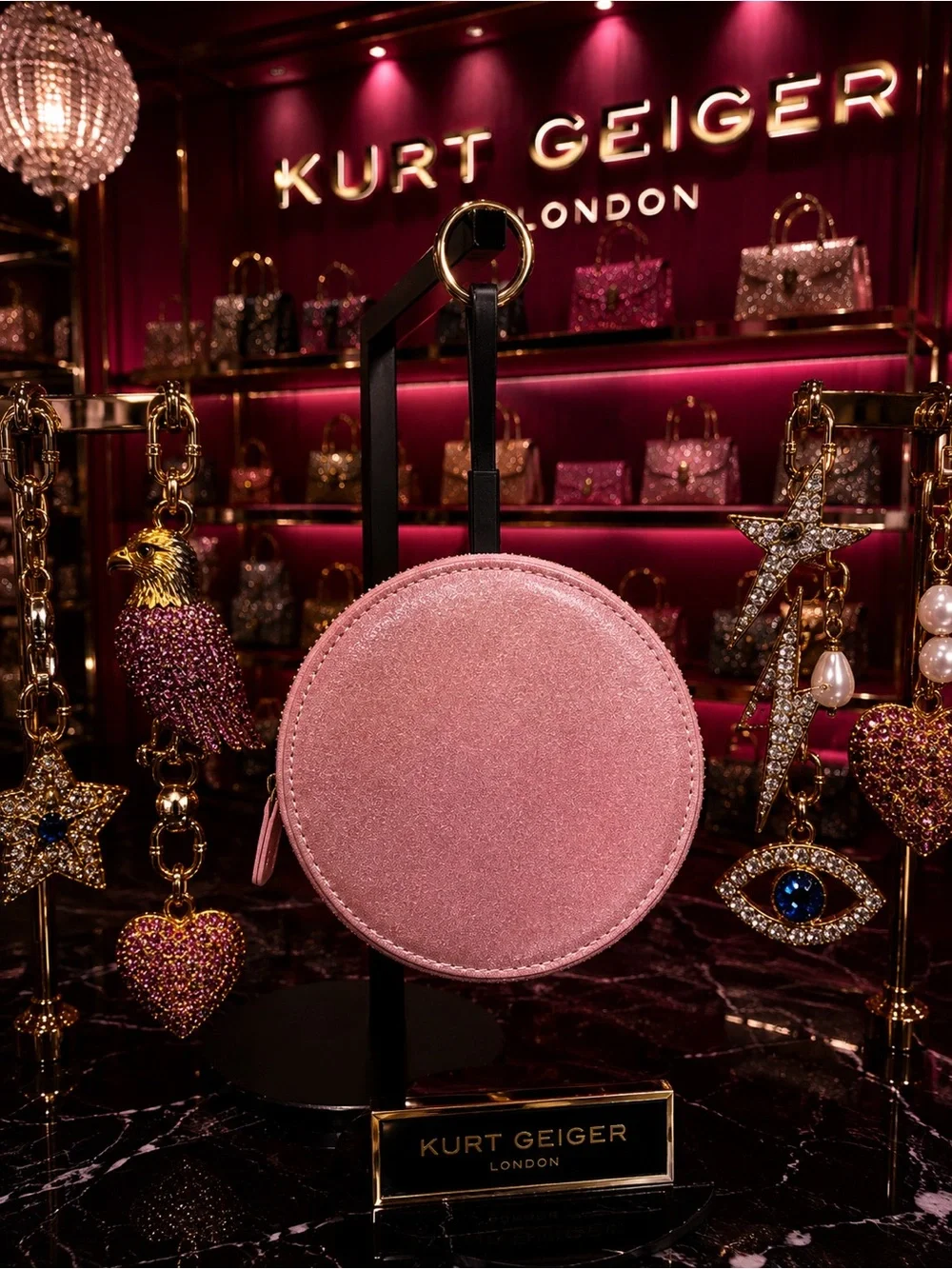 Kurt Geiger Pink Crystal Embellished Cake bag charm